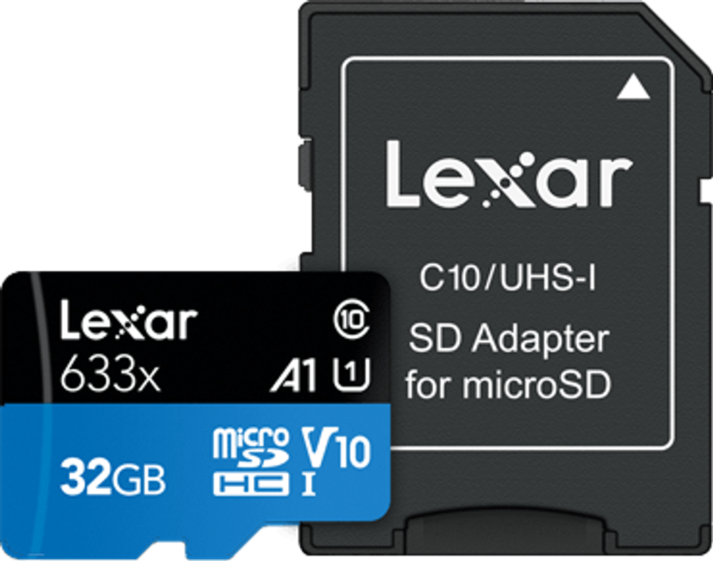 Карта памяти Lexar High-Performance 633x microSDXC 32 ГБ UHS-I W/R 100/45 C10 A1 V30 U3 с адаптером