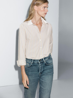 Massimo Dutti Джинсы прямого кроя с высокой талией, средне-синий