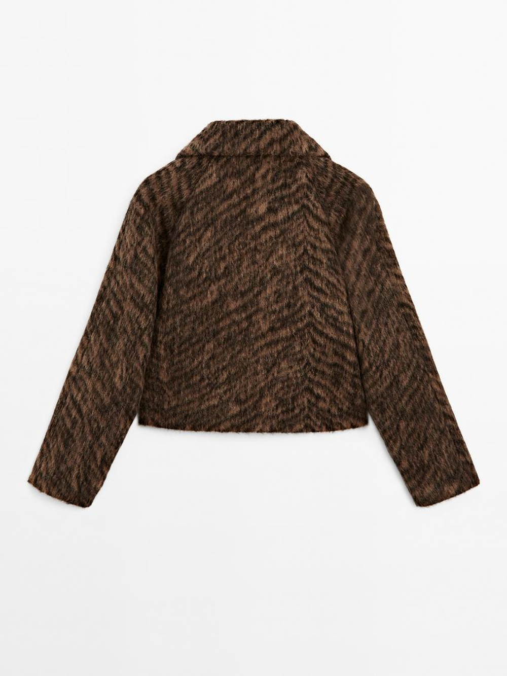 Massimo Dutti Короткое пальто с анималистическим принтом, коричневый