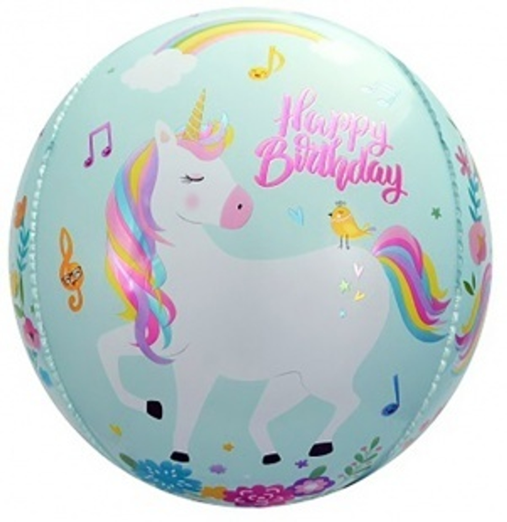 К Сфера 3D С Днем Рождения (волшебные единороги) Бирюзовый (24''/61 см)