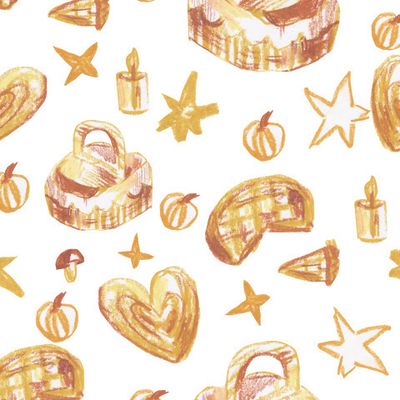 Бесшовный паттерн с осенним пикником восковыми мелкам