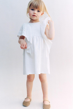 ZARA КОМБИНИРОВАННОЕ ПЛАТЬЕ С ВОЛАНАМИ, БЕЛЫЙ