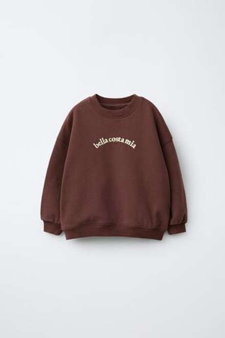 ZARA ТОЛСТОВКА С ВЫШИТЫМ ТЕКСТОМ, КОРИЧНЕВЫЙ