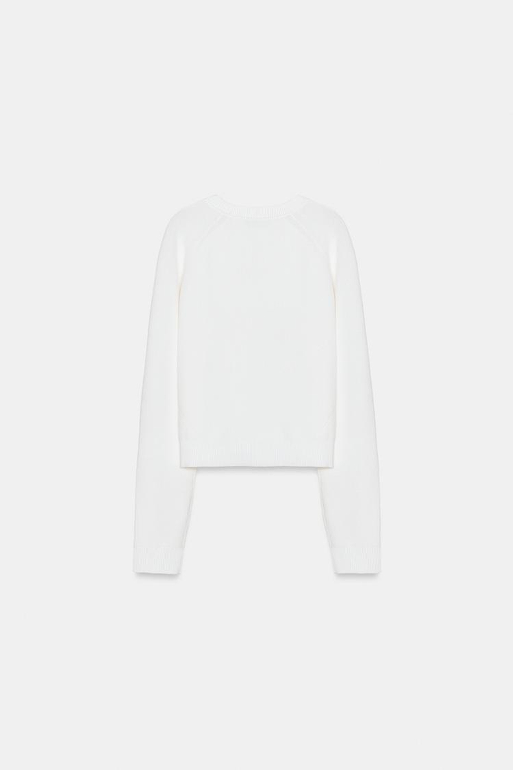 ZARA СВИТЕР С V-ОБРАЗНЫМ ВЫРЕЗОМ, БЕЛЫЙ