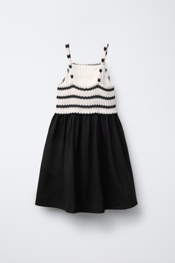 ZARA КОМБИНИРОВАННОЕ ПЛАТЬЕ С КРУЖЕВОМ КРОШЕ, ЧЕРНЫЙ