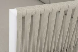 "Касабланка" диван 3-местный плетеный из роупа, каркас алюминий белый муар, роуп бежевый 20мм, ткань бежевая 052