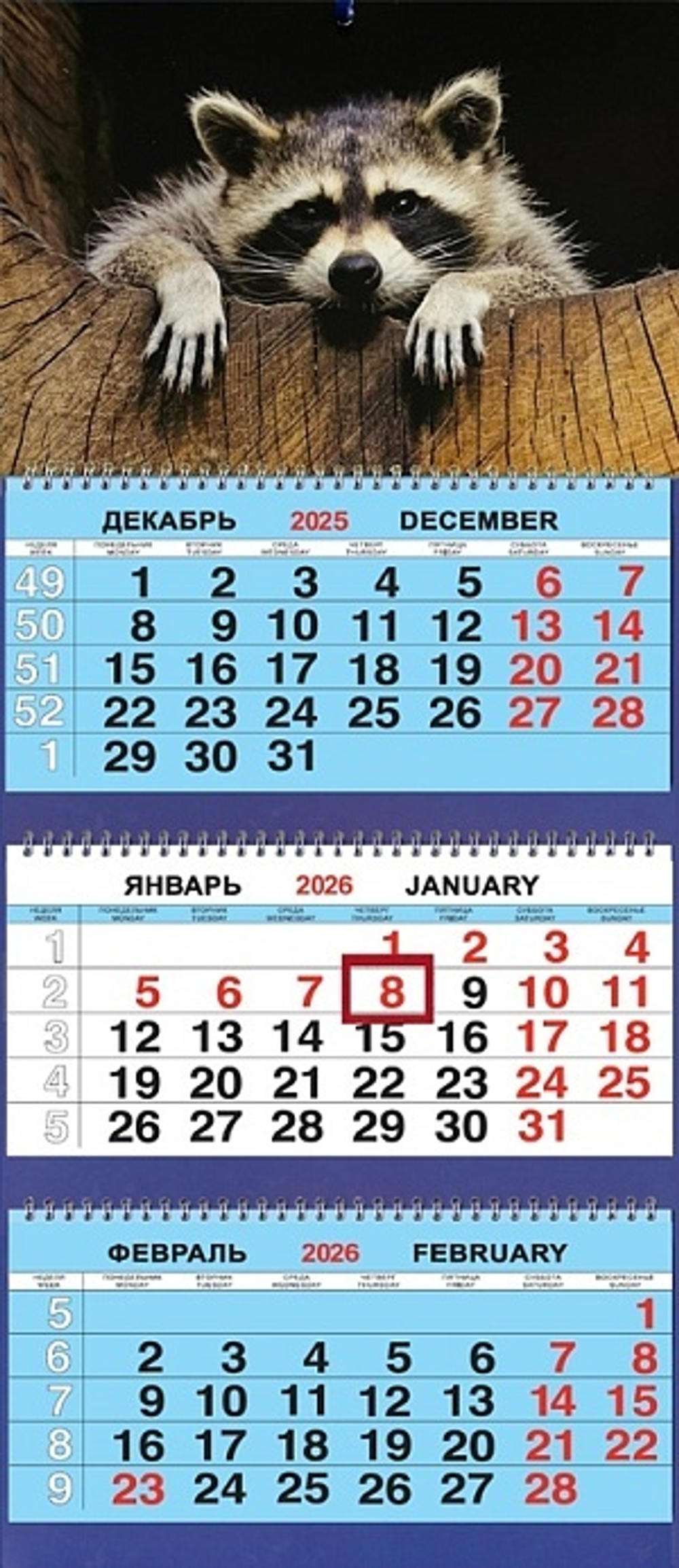 Календарь Трио 310*690мм на 2026г. Животные. Енот