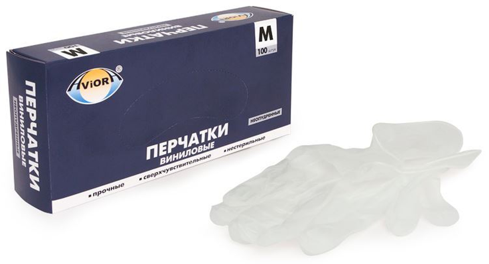 Перчатки виниловые неопудренные М (100/1000) AVIORA 402-638