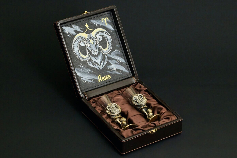 Набор лафитников для водки «Знаки Зодиака Овен» 2 шт. в подарочном футляре c художественным оформлением