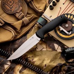 Тактический разделочный нож Линь AUS-8, рукоять ElastronG Черный