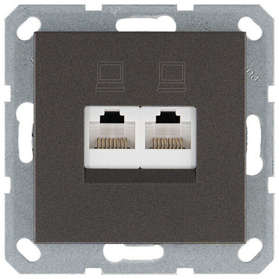 Интернет-розетка RJ45 двойная с накладкой, цвет Мокко