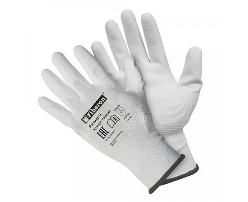 Перчатки полиэстер с полиуретановым покрытием L (размер 9) PSV036P Fiberon - 1 пара.