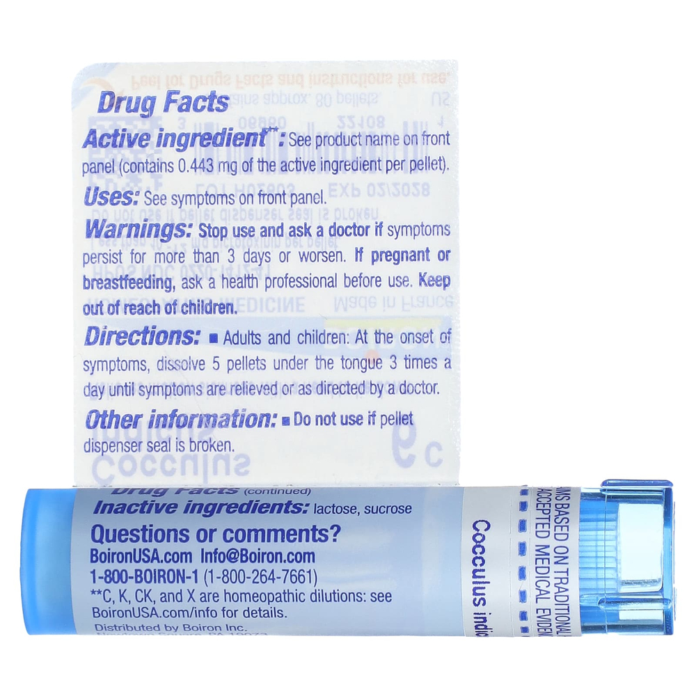 Boiron, Cocculus indicus, 6C, облегчение при укачивании, прибл. 80 гранул