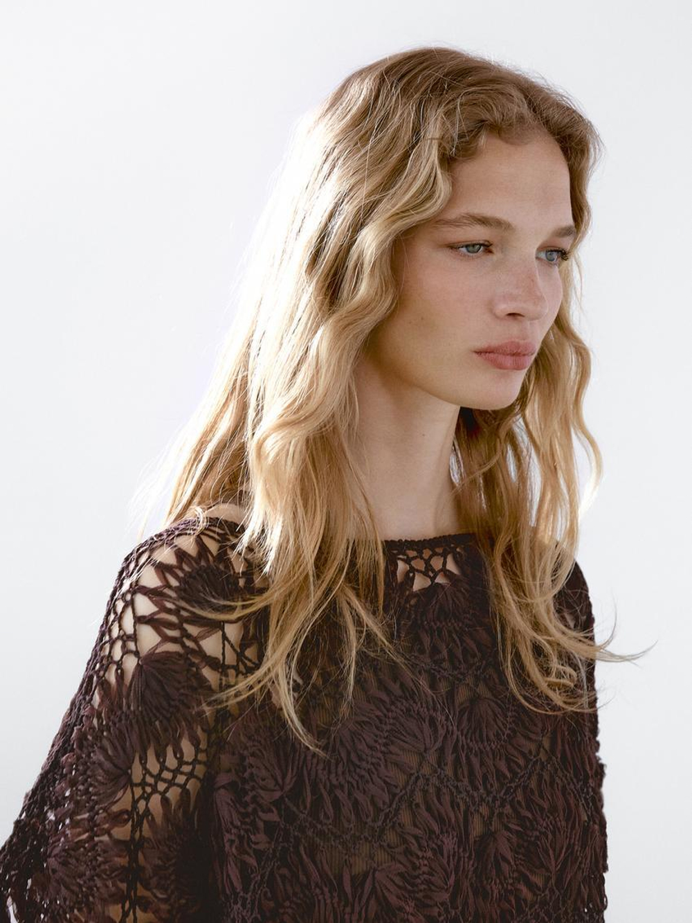 Massimo Dutti Накидка из ажурного кружева, Баклажанный