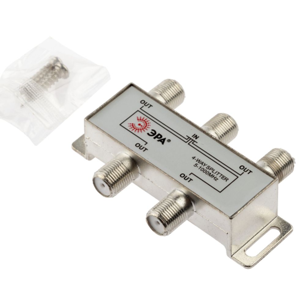 Делитель ТВ ЭРА D-F-03 4 ответвления под F разъём 5-1000 МГц упаковка 1 шт | Разъёмы, переходники, ТВ делители