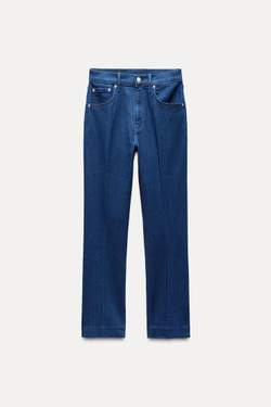 ZARA УКОРОЧЕННЫЕ ДЖИНСЫ С ВЫСОКОЙ ПОСАДКОЙ, ВЫЦВЕТШИЙ СИНИЙ