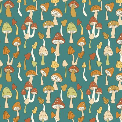 Грибная поляна, Веселые грибы на темно-зеленом фоне