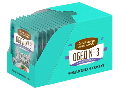 Деревенские лакомства корм консервированный для кошек обед №3 в желе пауч