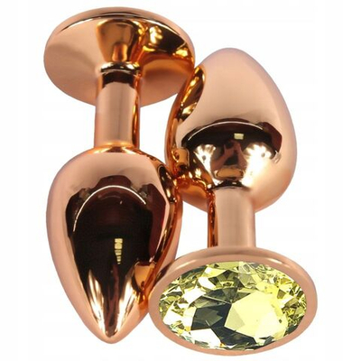 Бронзовая анальная пробка Vander с желтым кристаллом - 9,5 см. (Цвет: желтый)