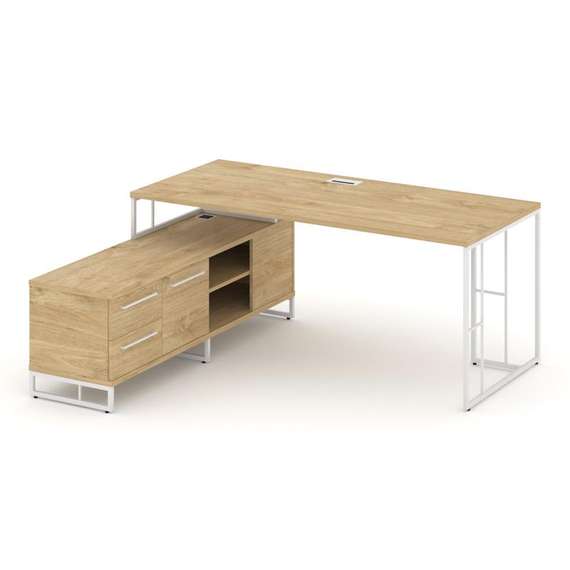 Rift Direct Стол руководителя на опорной тумбой RF.SRT-25 (L) Тиквуд Светлый/Металл Белый/Белый Ручк