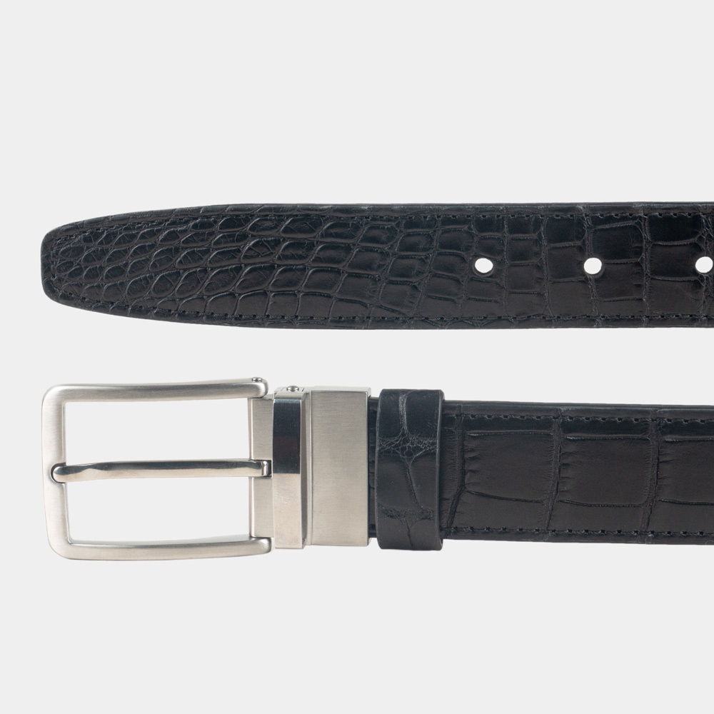 Ремень кожаный мужской из натуральной кожи крокодила 35 мм, чёрный