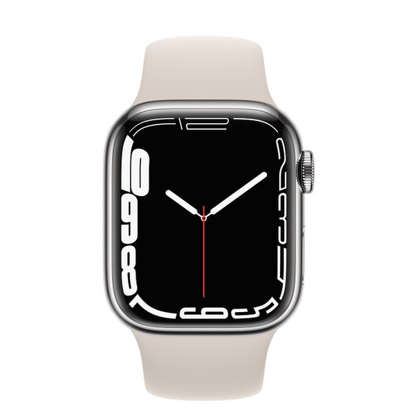 Умные часы Apple Watch Series 7 GPS + Cellular 41mm Silver Stainless Steel Case with Starlight Sport Band (MKHE3)