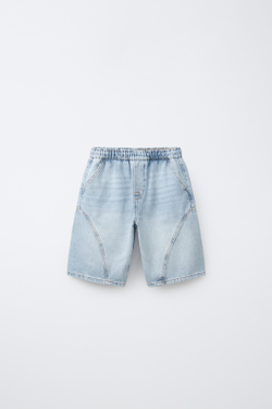 ZARA ДЖИНСОВЫЕ ШОРТЫ BARREL, ВЫЦВЕТШИЙ СИНИЙ