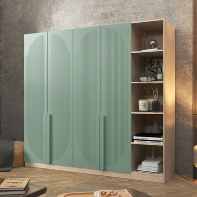 Шкаф Агератум МДФ четырехсекционный с стеллажом Лайн шалфей (0,27) А10024 матовая - Дуб Сонома 3025  240*60*240