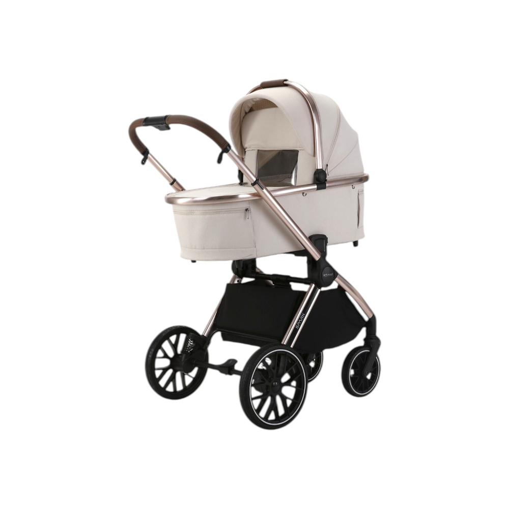 Детская универсальная коляска Adamex Spark SE 2в1 - Vanilla Champagne (Светло-бежевая ткань, шампань рама)