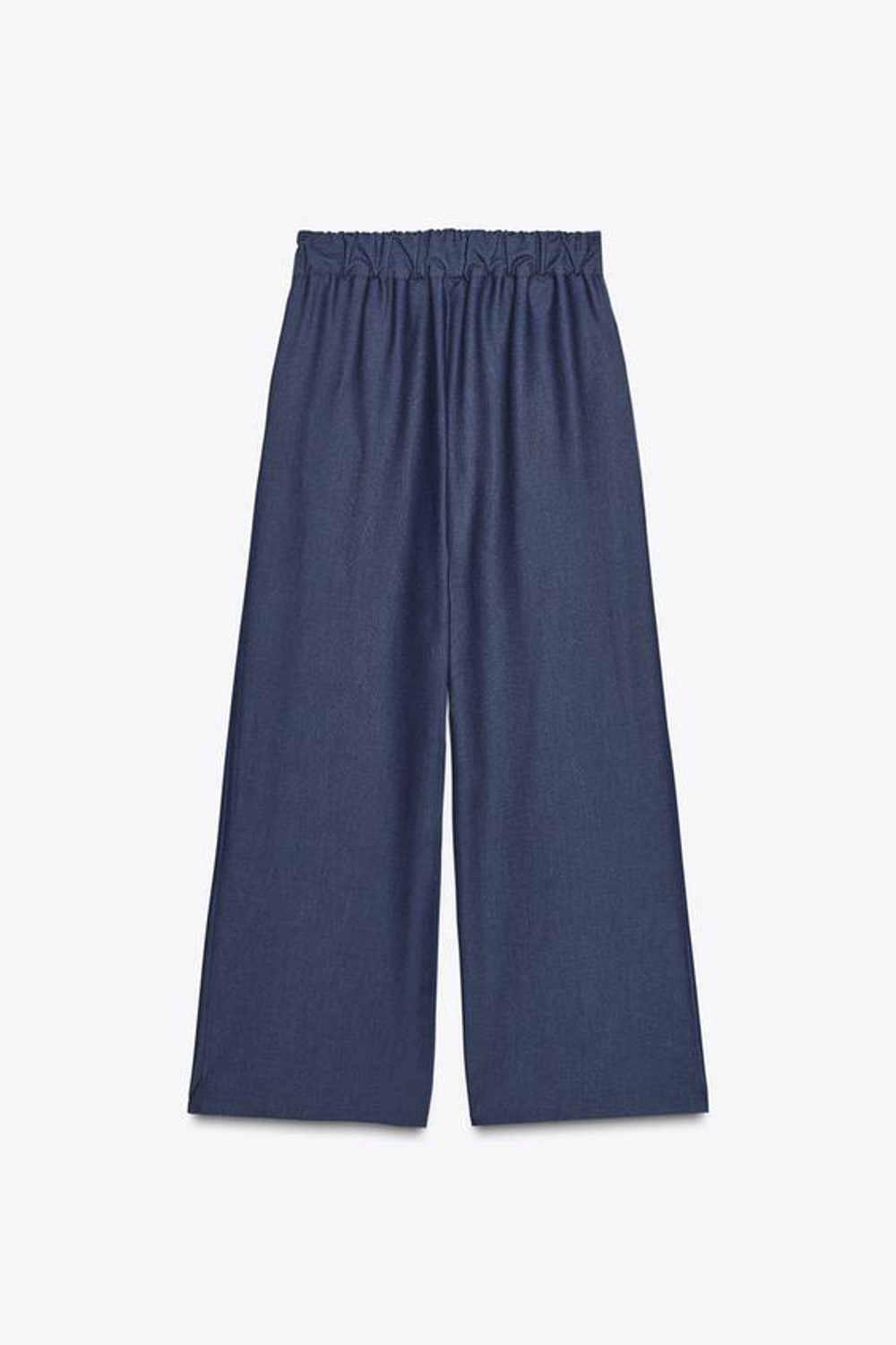 ZARA БРЮКИ WIDE LEG С ОТДЕЛОЧНОЙ СТРОЧКОЙ, ИНДИГО