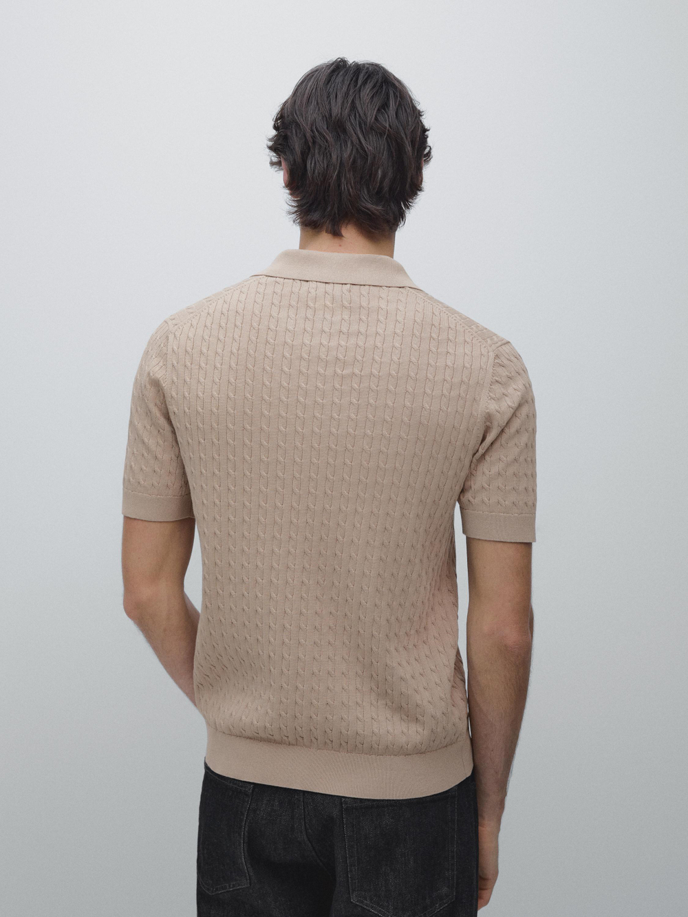 Massimo Dutti Поло из 100% хлопка с узором «косы», бежевый
