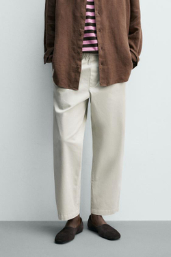 ZARA БРЮКИ ЧИНОС RELAXED FIT, СЕРЫЙ МЕЛАНЖ