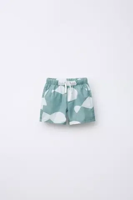 ZARA ШОРТЫ-БЕРМУДЫ С ПРИНТОМ «РЫБА», СИНИЙ