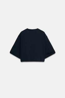ZARA УКОРОЧЕННАЯ ФУТБОЛКА ОВЕРСАЙЗ, МОРСКОЙ СИНИЙ