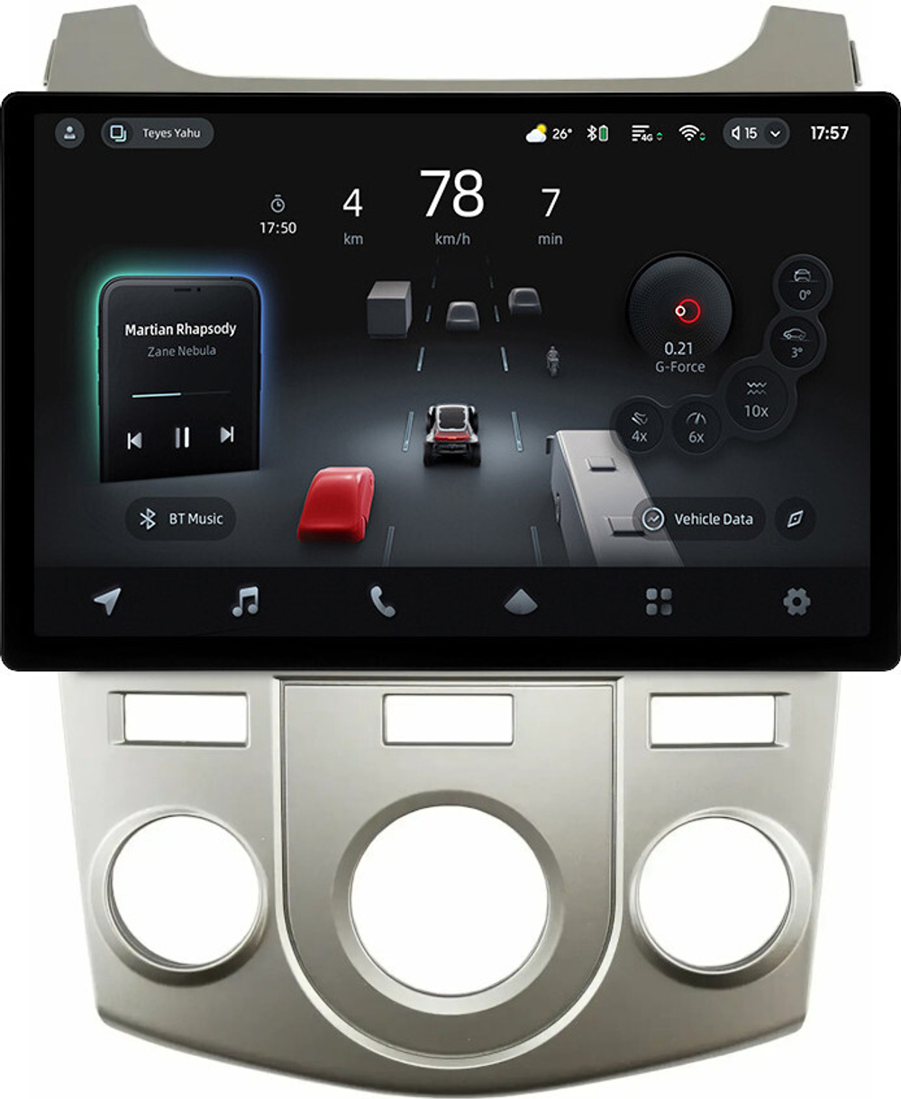 Магнитола для KIA Cerato 2 2008-2013 (кондиционер, рамка серебро) - Teyes CC4-PRO монитор 13" 2K QLED на Android 13, Snapdragon 778G, 8+128, AI, CarPlay, DSP, 4G SIM-слот