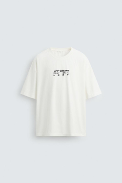 ZARA ФУТБОЛКА С ГРАФИЧЕСКИМ ПРИНТОМ, БЕЛЫЙ