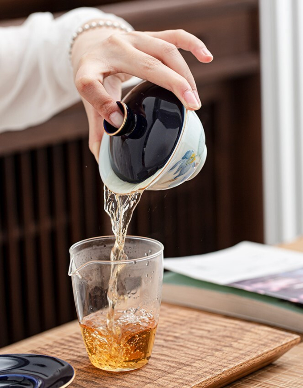 278182 Гайвань ЛОТОС 130 мл , фарфор белый-синий