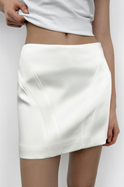ZARA АТЛАСНАЯ МИНИ-ЮБКА, ЖЕЛТОВАТО-БЕЛЫЙ