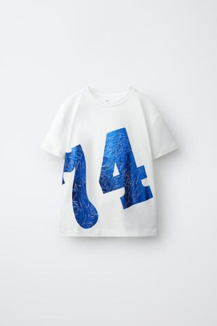 ZARA ФУТБОЛКА С БЛЕСТЯЩЕЙ ЦИФРОЙ, БЕЛЫЙ