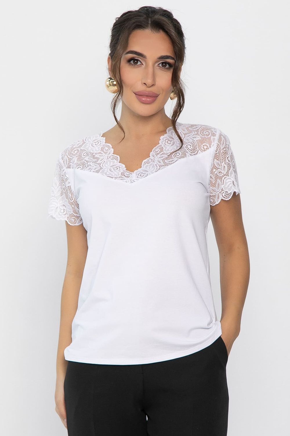 Блуза с кружевом Инь-Янь (белая) Б14256-18М LT Collection