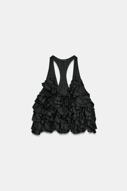 ZARA ТОП С ВОЛАНАМИ И РАМИ — ZW COLLECTION, ЧЕРНЫЙ