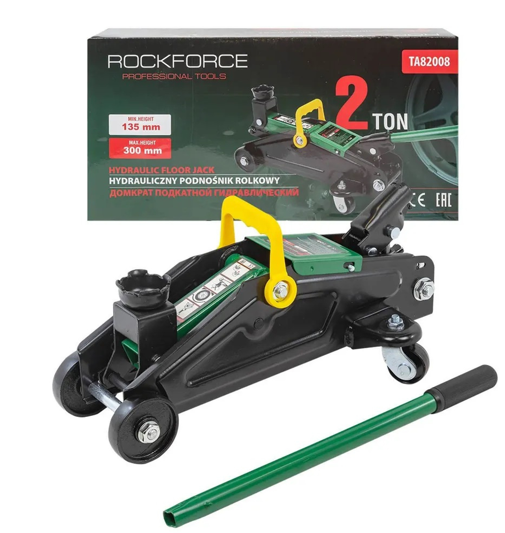 Домкрат гидравлический подкатной  2,0т h=135-300мм RockFORCE та82008