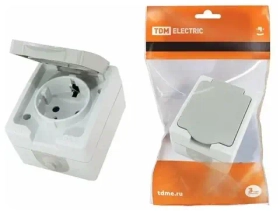 Розетка 2П+З открытой установки IP54 16А серая"Вуокса" TDM SQ1803-0007