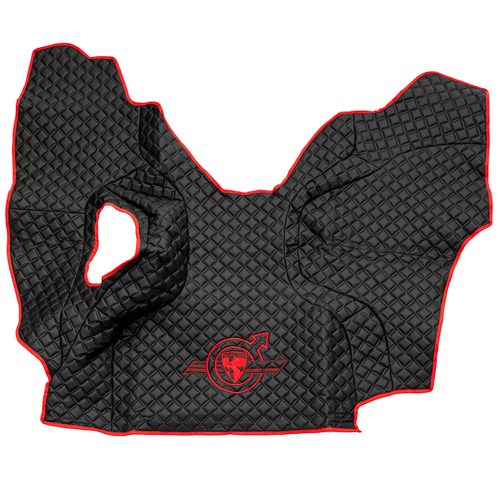 Ковры VOLVO FM до 2008 года (экокожа, черный, красный кант, красная вышивка)