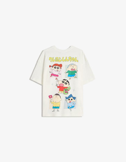 BERSHKA Футболка оверсайз с принтом Shin Chan, белый