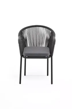 "Лион" стул плетеный из роупа, каркас алюминий серый (RAL7022) муар, роуп серый круглый, ткань серая 017