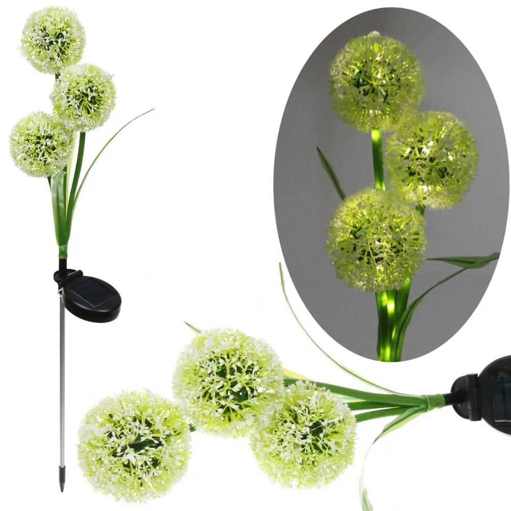 Светильник на солн.батарее (фигура на спице с подсветкой) «Одуванчики» 75 см, Белый (свечение тепл.белый)