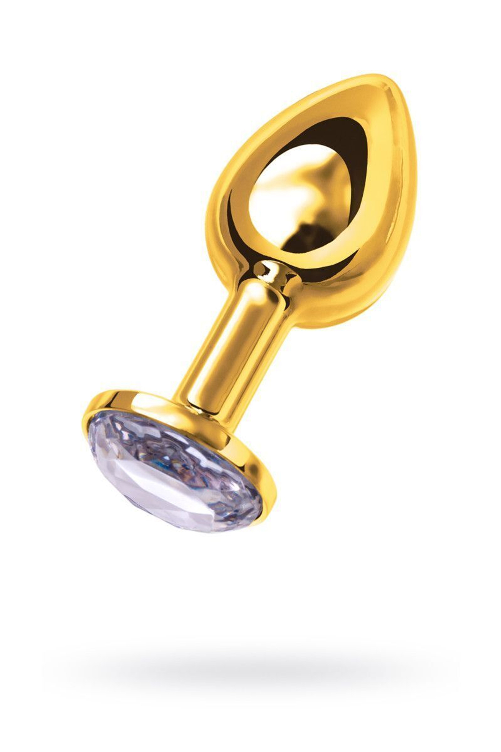 Золотистая маленькая анальная втулка с прозрачным кристаллом - 6 см