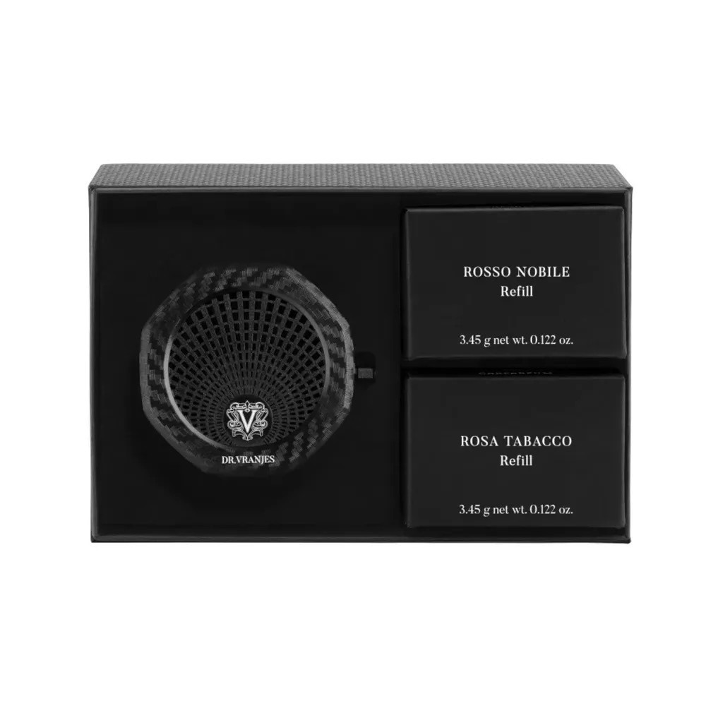 Dr. Vranjes Carparfum Carbon Rosso Nobile и Rosa Tabacco карбоновый диспенсер для автомобиля с ароматом благородного красного вина и роза табак в подарочной упаковке