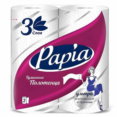 Полотенца бумажные рулонные Papia 3-х слойные 11.5 м белые 2 рул/уп 1/14